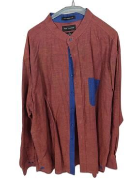 Paul Fredrick XXL Classic Fit Linen Cotton Shirt Rust Blue Banded Collar